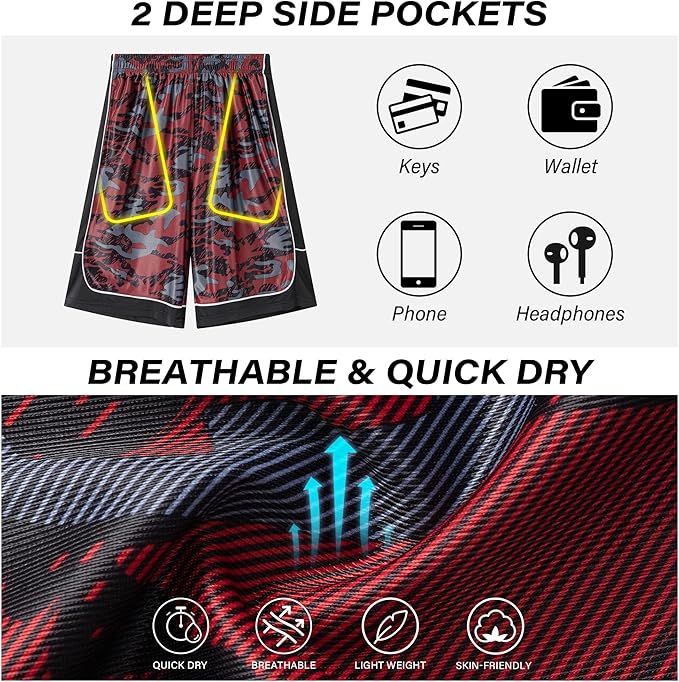 HQUEC Men's 12" Athletic Shorts Long Basketball Workout Shorts Below Knee Loose-Fit with Pockets