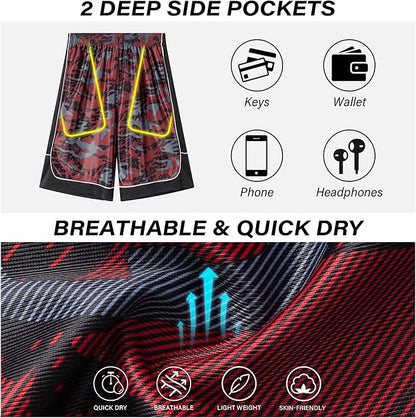HQUEC Men's 12" Athletic Shorts Long Basketball Workout Shorts Below Knee Loose-Fit with Pockets