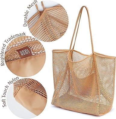 HOXIS Mesh Beach Tote Womens Shoulder Handbag
