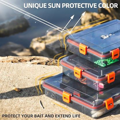 RUNCL Fishing Tackle Box, Waterproof Airtight Stowaway, 36003700 Tray Tackle Box with Adjustable Dividers, Plastic Storage Organizer(4pcs 3600)