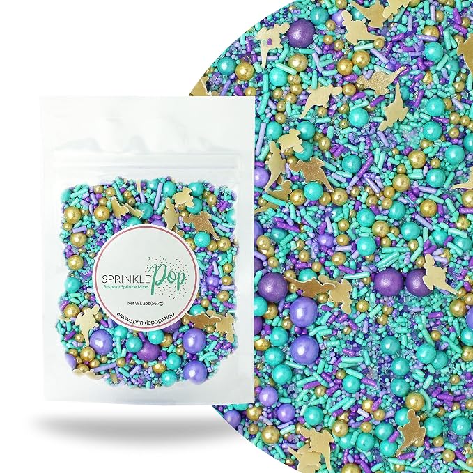 Sprinkle Pop Arabian Princess Sprinkle Mix| Aqua Lavender Purple Sprinkles with ~10 Genie Bottle Toppers and Gold Dragees| Girl Birthday Sprinkles Made in USA for Decorating Cake Cookie Cupcakes, 2oz