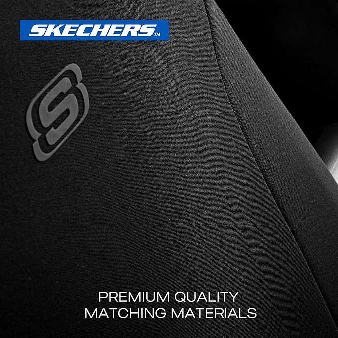 Skechers Car Seat Covers, Premium Breathable Polyester Seat Covers, Car Seat Covers Front Seats Airbag Compatible, Automotive Comfort  Protection for Most Cars, Vans, Trucks, SUVs (Two Front, Black)