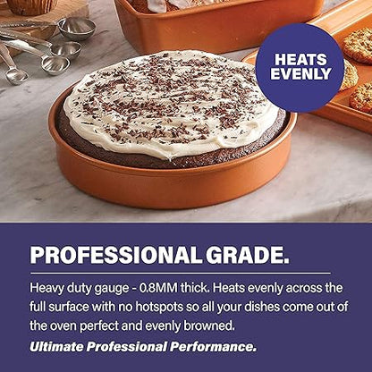 Gotham Steel Round Baking Pan Nonstick Bakeware, Round Cake Pan,  Large 9.5 x 9.5 x 2 Size, Even Heat  Non-Warp Technology, Ultra Nonstick Ceramic Coating, Dishwasher Safe, Brownish