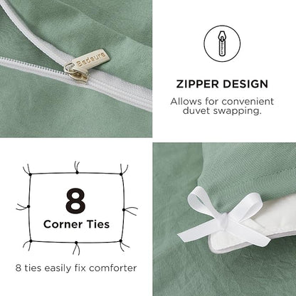 Bedsure Duvet Cover Queen Size with Fitted Sheet - 4 Pieces Prewashed Extra Soft Bedding Set, Includes 1 Duvet Cover 90x90 Inches with Zipper Closure, 2 Pillow Shams, 1 Fitted Sheet, Sage Green
