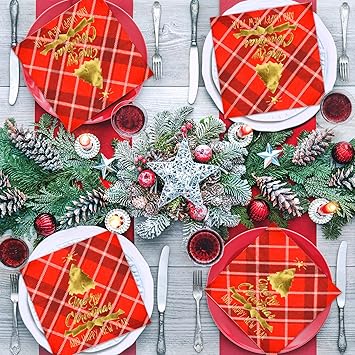 Gatherfun Christmas Party Supplies Red and Black Plaid Disposable Paper Napkins for Merry Christmas New Year Party Decorations, 50 Pack
