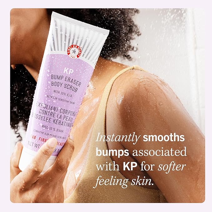 First Aid Beauty - KP Bump Eraser Body Scrub with 10 AHA, Keratosis Pilaris Skin Exfoliator with Glycolic and Lactic acids, Helps Reduce Chicken Skin Bumps, Safe for Sensitive Skin, 2 oz