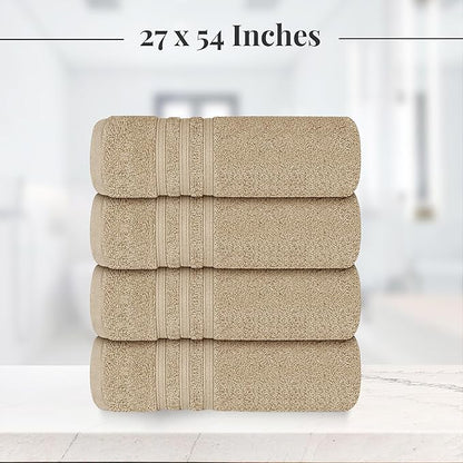 Tens Towels Pack of 4 soft bath towels, 100 cotton, 27 x 54 inches, lightweight and quick-drying, ideal for daily use in the bathroom, practical and comfortable, beige color