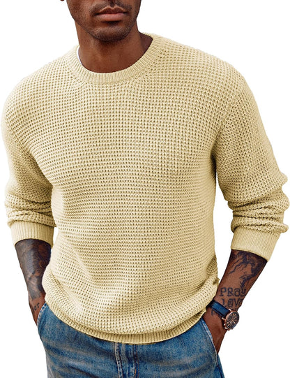 PJ PAUL JONES Mens Pullover Sweater Waffle Textured Long Sleeve Knitted Sweaters