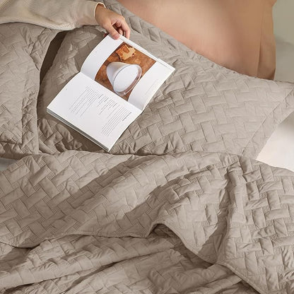 Bedsure Quilts Queen Size - Lightweight Bedspreads Queen Size with Basket Weave Pattern, Soft Quilt Bedding Set, Taupe Comforter Set Coverlet for All Seasons with 2 Pillow Shams