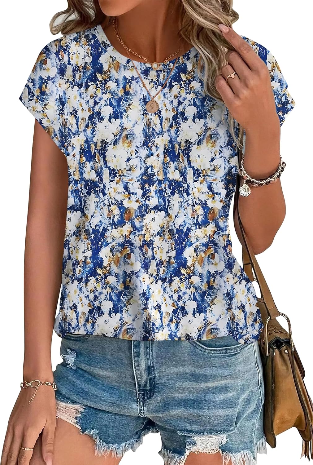 XIEERDUO Women's Cap Sleeve Dressy Casual Blouse with Curved Hem