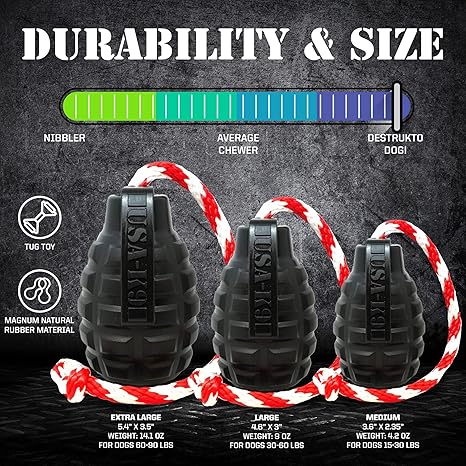 SodaPup USA-K9 Magnum Grenade  Dog Tug Toy, Chew Toy  Treat Dispenser Made in USA from Our Most Durable Non-Toxic, Pet-Safe, Food Safe, Natural Rubber for Strengthening Bond, Exercise,  More