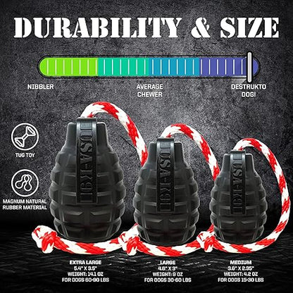 SodaPup USA-K9 Magnum Grenade  Dog Tug Toy, Chew Toy  Treat Dispenser Made in USA from Our Most Durable Non-Toxic, Pet-Safe, Food Safe, Natural Rubber for Strengthening Bond, Exercise,  More