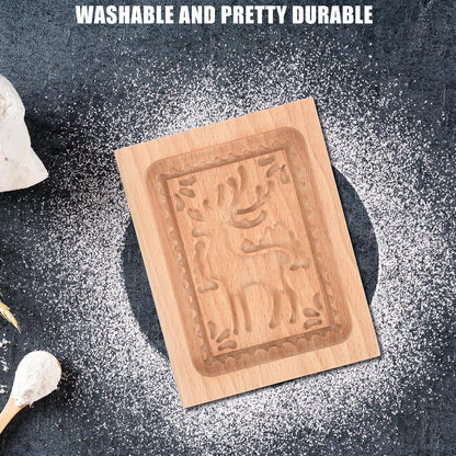 MAGICLULU Wooden Cookie Cutter and Press Mold with Deer Pattern, Beech Wood Biscuit Stamp for Home Baking, Carved Cookie Mold for Christmas and Holiday Pastry Decorating