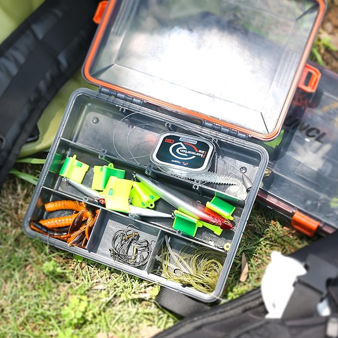 RUNCL Fishing Tackle Box, Waterproof Airtight Stowaway, 36003700 Tray Tackle Box with Adjustable Dividers, Plastic Storage Organizer(4pcs 3600)