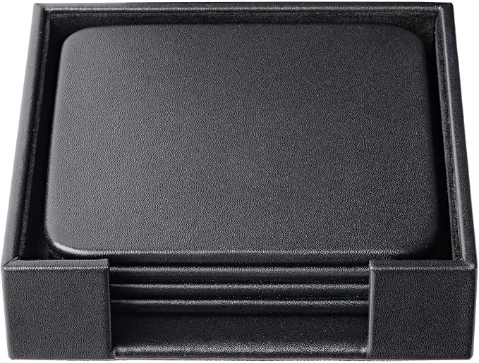 Dacasso Black Leather 4-Square Coaster Set