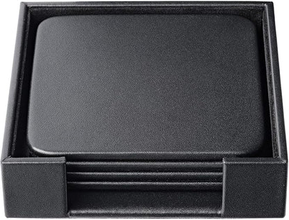 Dacasso Black Leather 4-Square Coaster Set