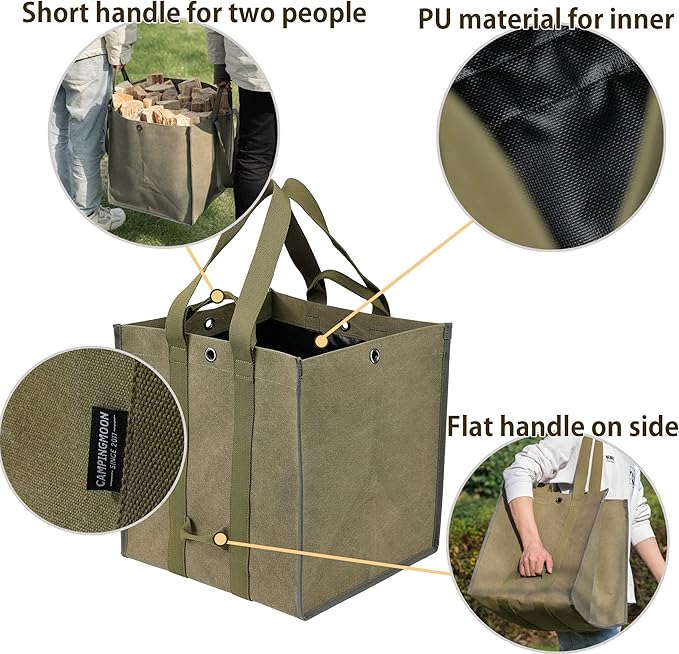 Firewood Log Carrier Tote Fire Wood Canvas BC-400 Khaki Durable Easy Carry