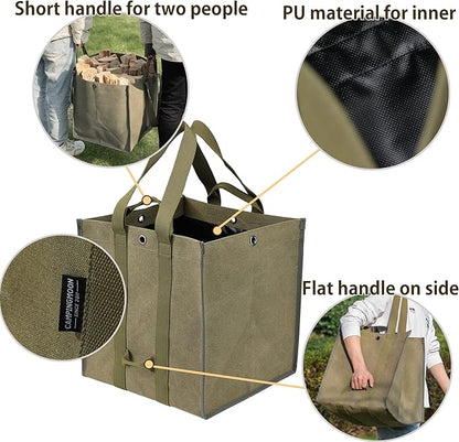 Firewood Log Carrier Tote Fire Wood Canvas BC-400 Khaki Durable Easy Carry