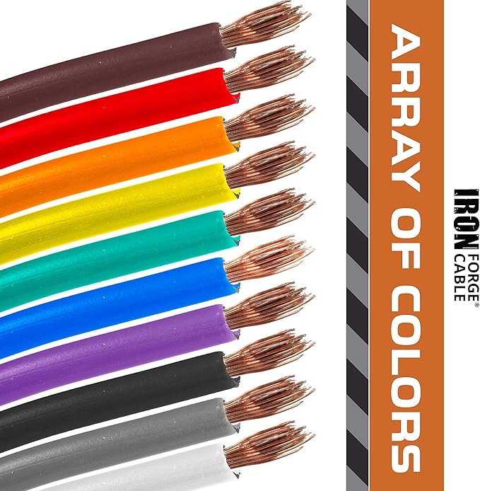 Iron Forge Cable 12 Gauge Primary Automotive Wire - 6 Roll Bulk Assortment Pack - 12 AWG Auto Cable - 100 Ft Copper Clad Aluminum Wire per Roll