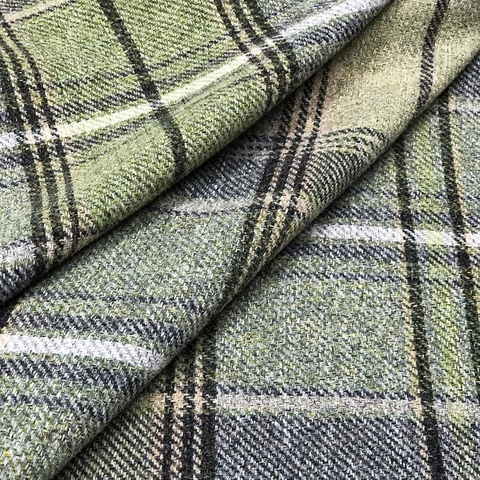always4u Woolen Look Plaid Curtains Modern Window Panels Green Check Tartan Curtains for Living Room Bedroom 2 Panels Green 45  84 Inches
