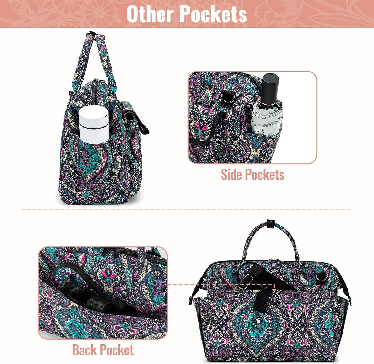 LoDrid Bible Bag Tote with Multiple Pockets for Bible Items, Bible Carrier with Steel Frame Top for Men & Women, Totem, Bag Only