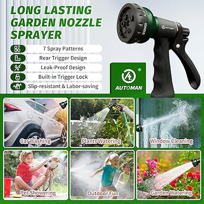 AUTOMAN Garden Hose Nozzle, Water Sprayer Nozzle with 7 Adjustable Watering Patterns,Slip Resistant Nozzle for Plants,Lawn,Washing Cars,Window Cleaning,Showering Pets  Outdoor Fun.