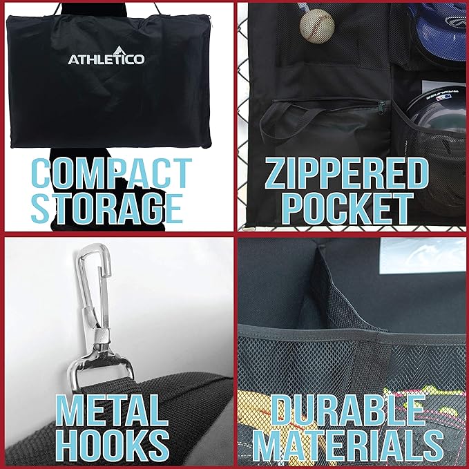 Athletico 15 Player Dugout Organizer - Hanging Baseball Helmet Bag to Organize Baseball Equipment Including Gloves, Helmets, Batting Gloves, Balls,  More
