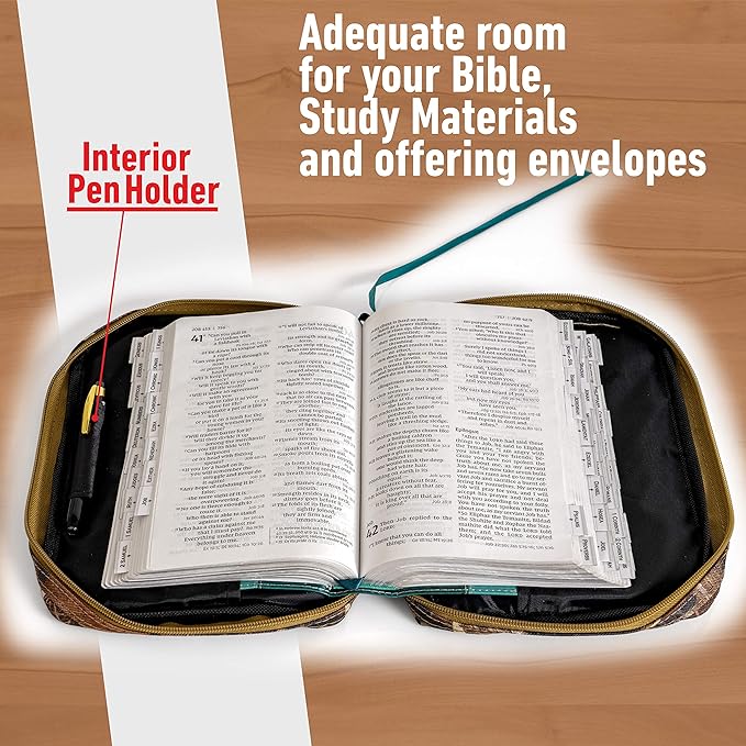 Bible Cover with Extra Zippered Compartments, to Protect The Good Book, JX Swamper Camouflage