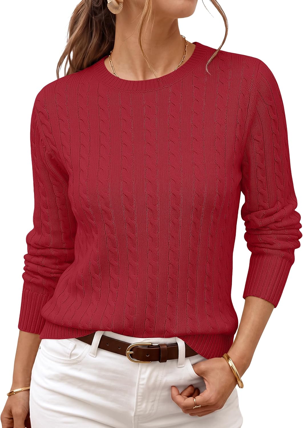 LILLUSORY Womens Lightweight Cable Knit Soft Pullover Sweater Tops | Quiet Luxury Style, Classic Crew Neckline, Versatile Easy Layering Piece, Fall Fashion Staple