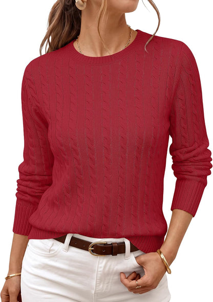 LILLUSORY Womens Lightweight Cable Knit Soft Pullover Sweater Tops | Quiet Luxury Style, Classic Crew Neckline, Versatile Easy Layering Piece, Fall Fashion Staple
