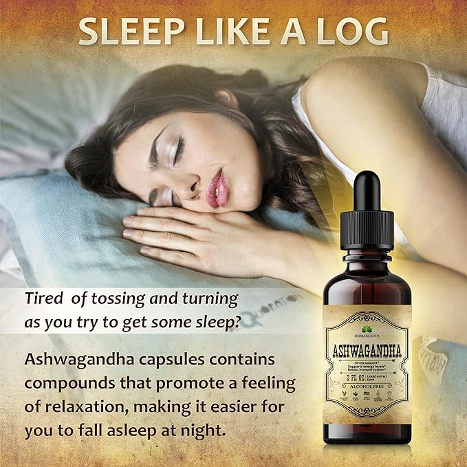 Ashwagandha Supplement Natural Withania Somnifera Root Extract Liquid Drops - Natural Stress Relief, Mood Booster, Sleep Aid  Calming Support - Non-GMO Vegetarian Formula 2Fl oz