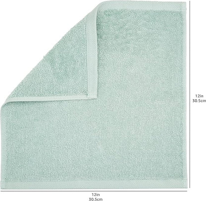 Basics Washcloth for bathroom, 100 Cotton Extra Absorbent , Fast Drying - salon towels - 24-Pack Seafoam Green, 12 x 12 inches