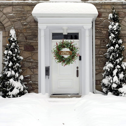 Artificial Christmas Wreath with Non-Sparkling Leaves and Pine Needles are paired with Plump Pine and red Berries,Wreath for Indoor Wall Window Decor.