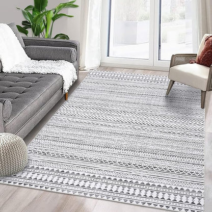 5x7 Machine Washable Area Rug Boho Geometric Area Rug Farmhouse Non-Slip Stain Resistant Modern Rug for Living Room Home Office, 5' x 7'