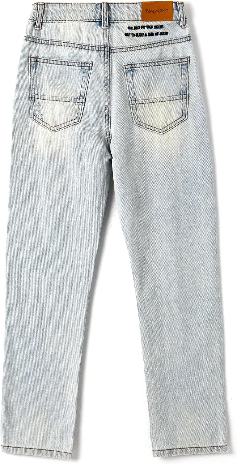 KIDSCOOL SPACE Girls Slim Jeans,Elastic Band Inside Ripped Fashion Soft Denim Pants