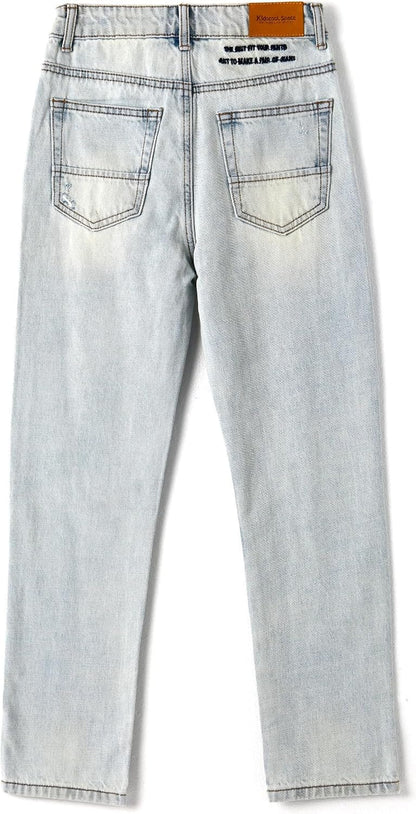 KIDSCOOL SPACE Girls Slim Jeans,Elastic Band Inside Ripped Fashion Soft Denim Pants