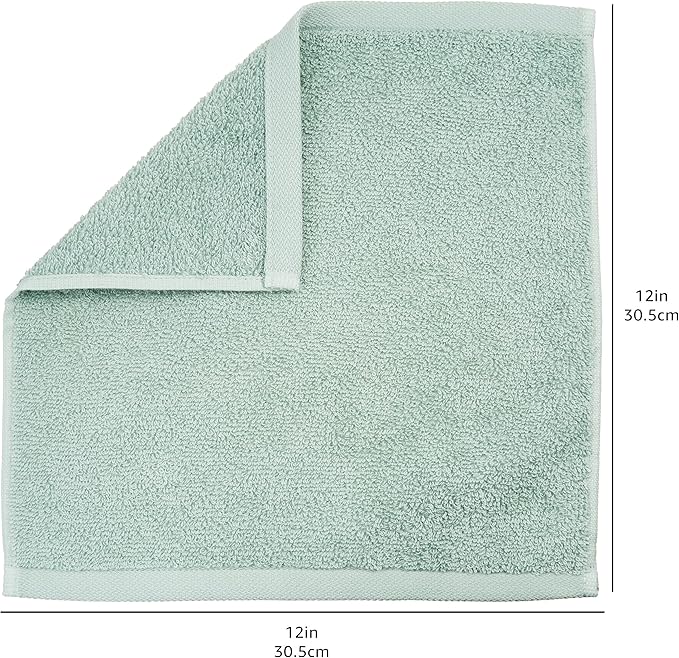 Basics face Towels for bathroom, 100 Cotton Extra Absorbent washcloth, Fast Drying - salon towel - 24 Pack (12 x 12 inches), Seafoam Green, Ice Blue, White