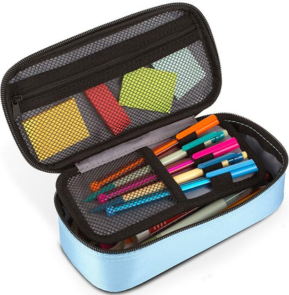Five Star Pencil Pouch, Pen Case, High-Capacity Zipper Pouch, Storage Organizer for School Supplies Earbuds Chargers Cables Makeup, Blue/Denim