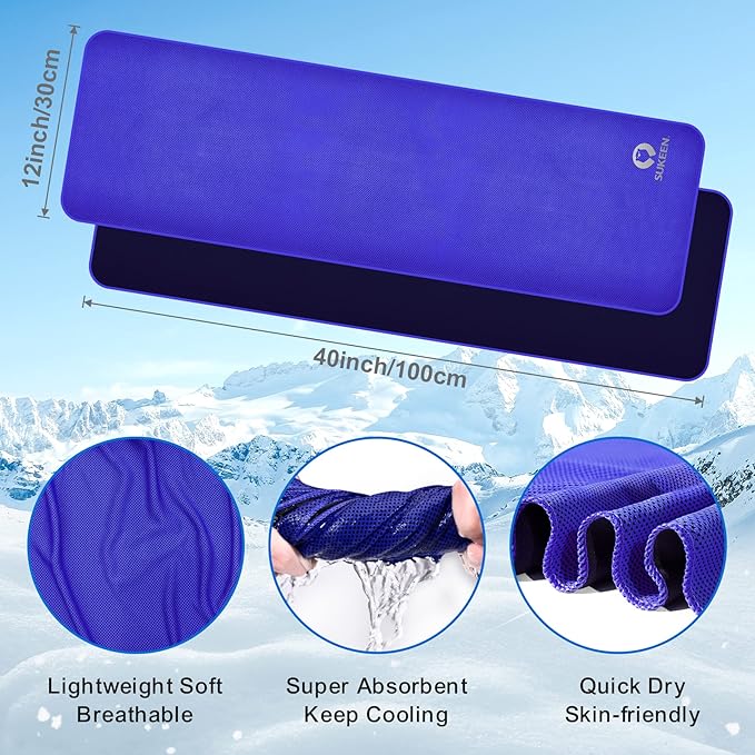 Sukeen Cooling Towels for Neck and Face (40"x12"), 20 Pack, Royal Blue, PVA Material, Reusable