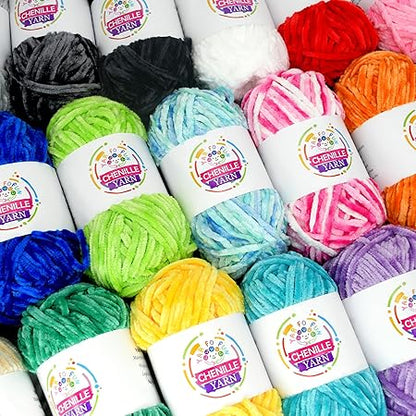 100g Velvet Chenille Yarn for Crocheting,White Fluffy Velvet Plush Yarn Thick Soft Chunky Chenille Yarn Baby Blanket Yarn for Crocheting Knitting Beginners(White)