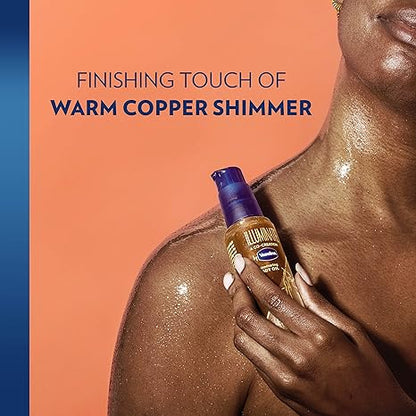 Vaseline Illuminate Me Body Oil - Shimmering Body Bronzer, Radiant Body Glow Oil, Hydrating Shimmer Body Oil for Melanin-Rich Skin, Body Shimmer Oil for Glowing Skin, 3.3 Oz Ea (Pack of 2)