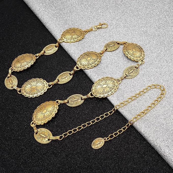 Women's Concho Chain Belt Western Cowgirl Metal Waist Chain Belt for Dress