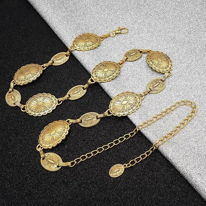 Women's Concho Chain Belt Western Cowgirl Metal Waist Chain Belt for Dress