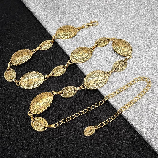Women's Concho Chain Belt Western Cowgirl Metal Waist Chain Belt for Dress