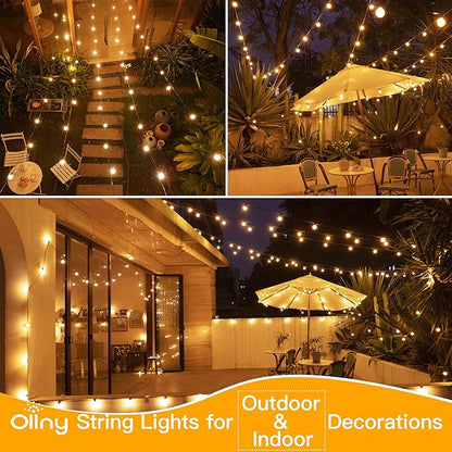 Ollny 50FT Outdoor String Lights, Waterproof Connectable Shatterproof Outside Light with 25 Edison  2 Spare LED Bulbs Plug in, Patio Lights for Indoor Balcony Porch Camping Deck