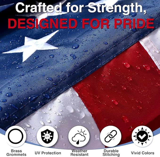 American Flags for Outside 3x5 FT- Heavy Duty US Flag USA Flag with Embroidered Stars, Sewn Stripes & Brass Grommets, Weather-Resistant, 4th of July Decorations