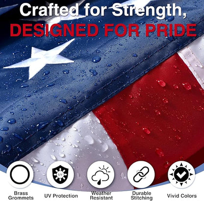American Flags for Outside 3x5 FT- Heavy Duty US Flag USA Flag with Embroidered Stars, Sewn Stripes & Brass Grommets, Weather-Resistant, 4th of July Decorations