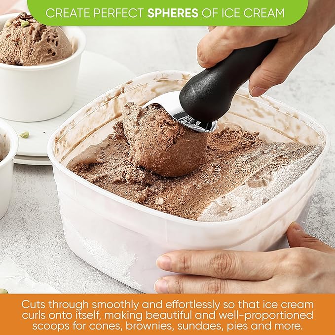 Spring Chef Heavy Duty Ice Cream Scoop with Comfortable Handle - Professional Ice Cream Scooper for Gelato, Sorbet, Cookie Dough, Melon, Frozen Yogurt - Dishwasher Safe Metal Kitchen Tool - Black