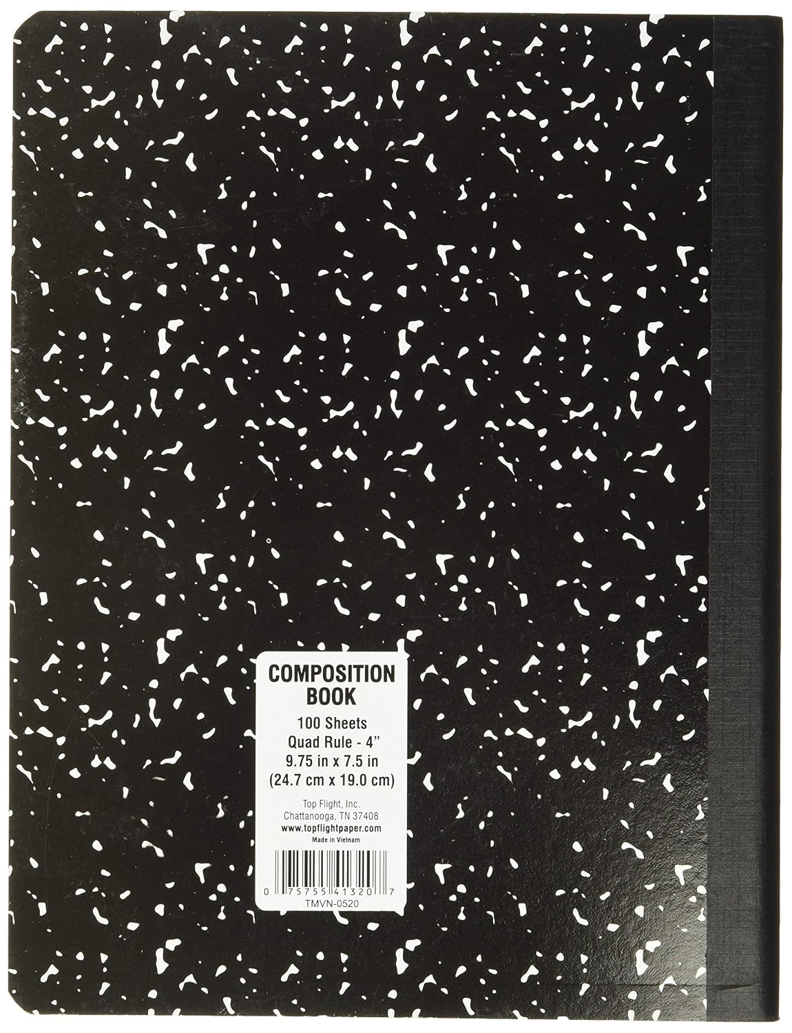 Top Flight Sewn Marble Composition Book, Black/White, Quad Rule, 4 Squares per Inch, 9.75 x 7.5 Inches, 200 Sheets