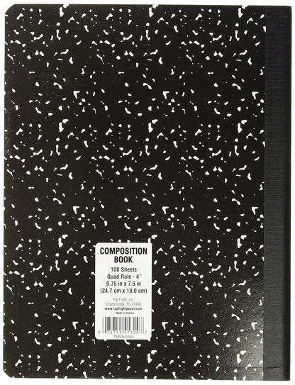 Top Flight Sewn Marble Composition Book, Black/White, Quad Rule, 4 Squares per Inch, 9.75 x 7.5 Inches, 200 Sheets